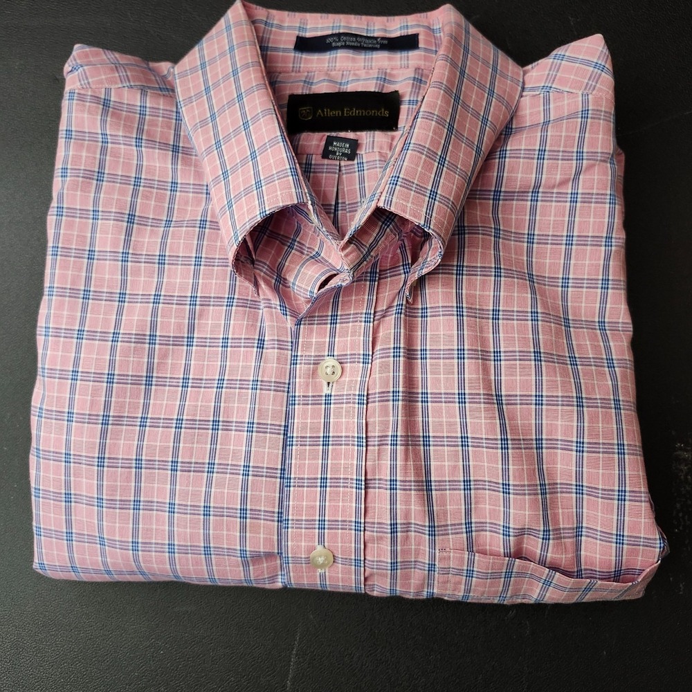 Allen Edmonds Wrinkle Free Shirt Plaid Pin Check Men's XL Rose